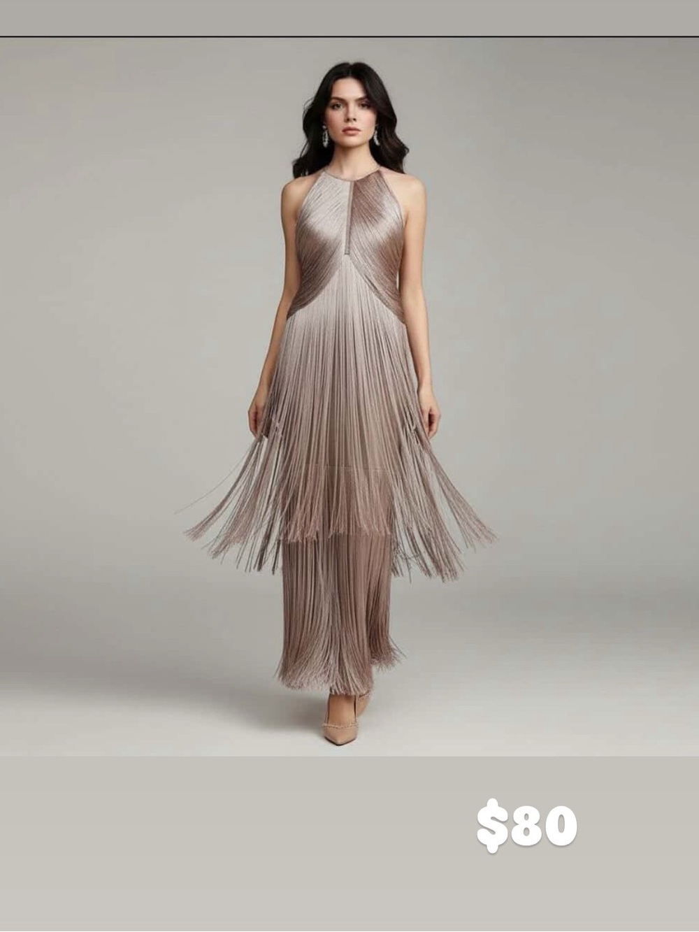 NWT Designer Elpiss Sleeveless Fringe Midi Dress. Available in S & M.
